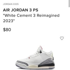 AIR JORDAN 3 PS
"White Cement 3 Reimagined 2023"